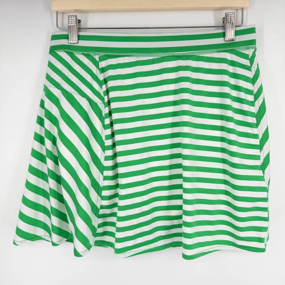RLX Ralph Lauren Womens M Golf Skort Green White Stripe 16" Tennis Performance